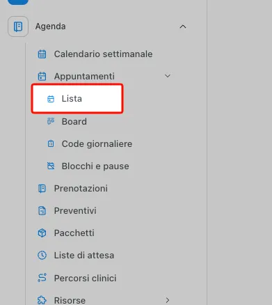 Eliminazione dalla lista appuntamenti