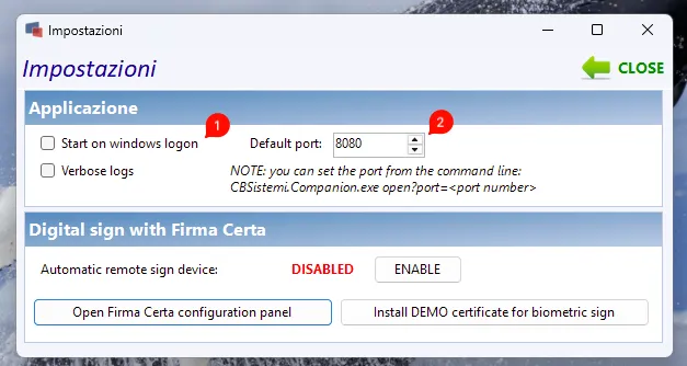 Impostazioni Companion