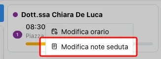 Menu contestuale note seduta