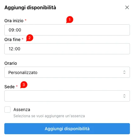 Campi disponibilità