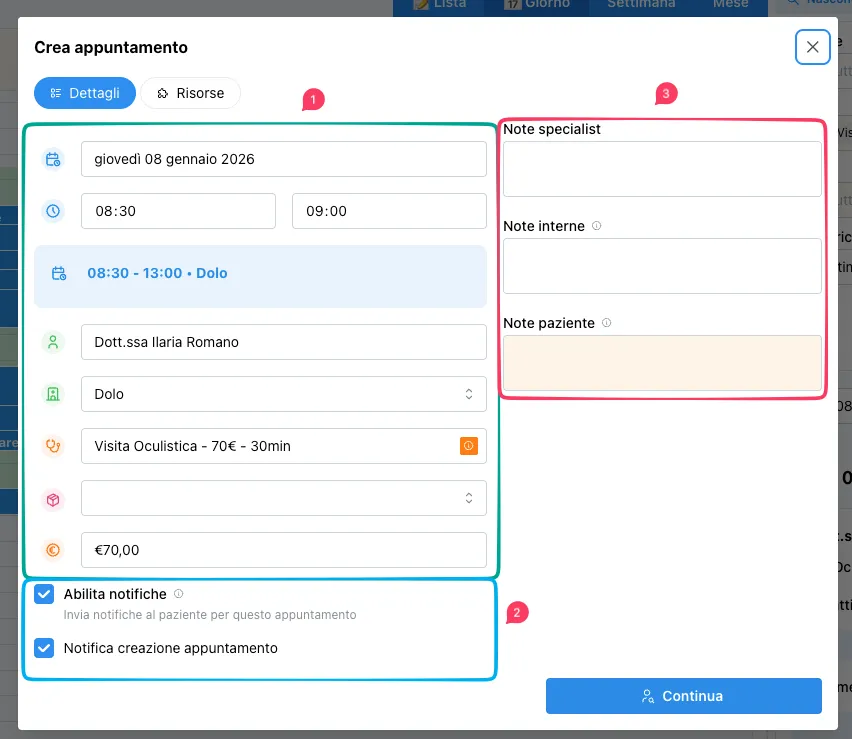 Dialog creazione appuntamento